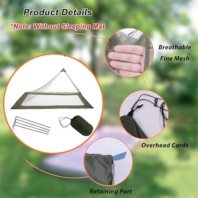 Mosquito Net Tent,7.2x3.9x3.28 FT Outdoor Mosquito Net for Camping and Hiking with Tent pegs,Bug Net,Bed Net,Mosquito Tent,Bed Tent,Bug Netting for Bed without Sleeping Mat(Green)