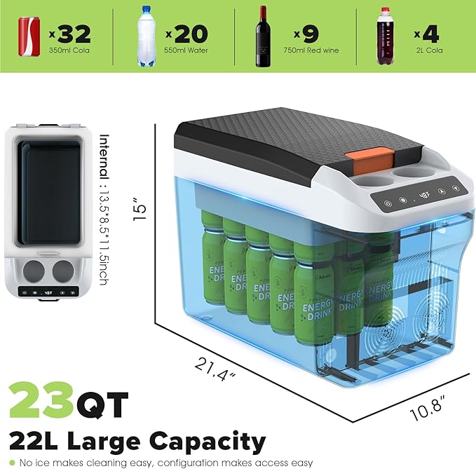 12 Volt Car Refrigerator 23Quart(22L) Electric Cooler/Warmer, Plug In Car Cooler with 110V AC Home Power Cord & 12V Car Adapter, Portable Refrigerator for Camping, Travel, RV(Black)
