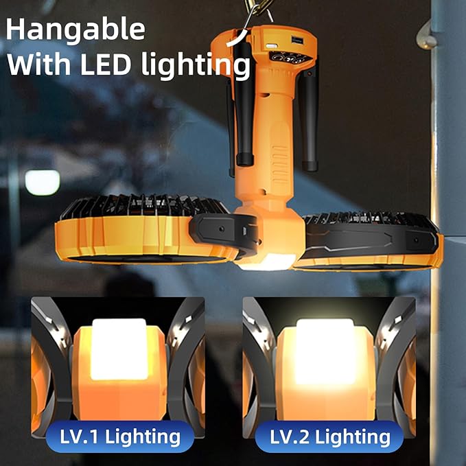 3 in 1 Portable Camping Fan with LED Light,8000mAh Rechargeable Battery Powered Fans with Hanging Hook for Tent,360°Head Rotation,4 Speeds,Camping Essentials Outdoor for Travel Fishing BBQ
