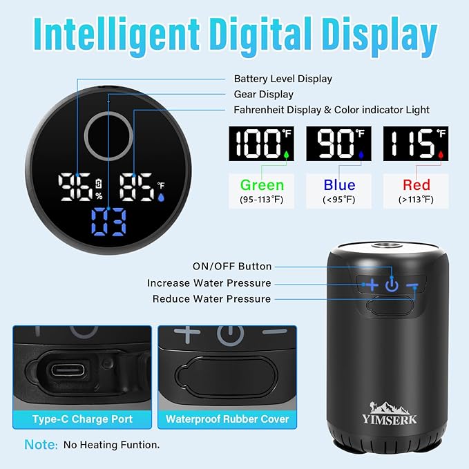 8000mAh Portable Camping Shower, 10-Speed Camp Shower Pump, LED Display, 4 Spray Modes, IPX8 Waterproof Outdoor Shower Kit for Hiking, Travel, Pet, Car Wash