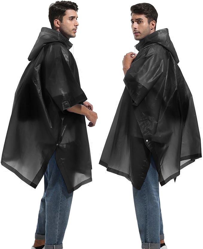 Reusable Rain Ponchos with Drawstring Hood for Adults, Waterproof Thicken Rain Coat, 2 Packs