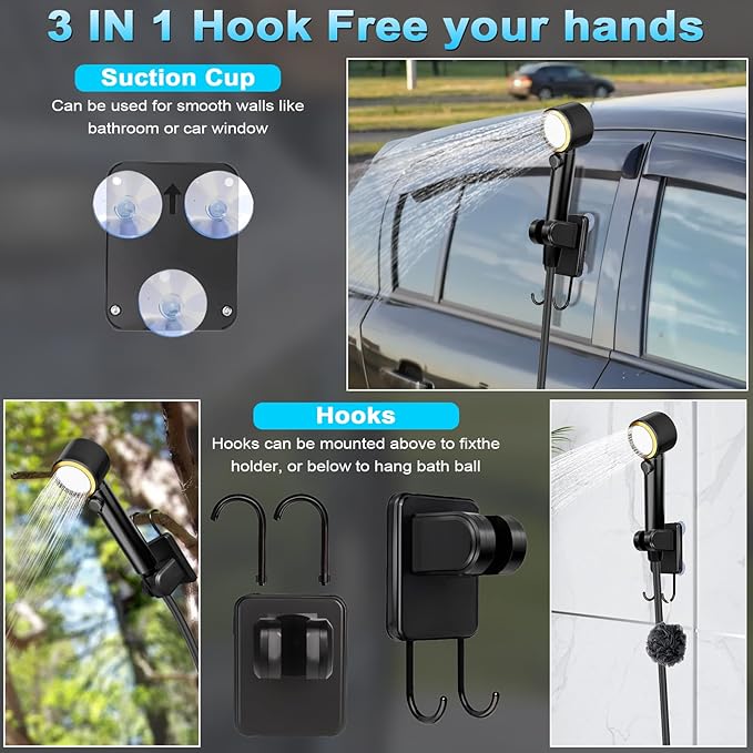 Upgraded 8000mAh & 5 Speed Portable Shower for Camping, LCD Display Rechargeable Camping Shower Head with 4 Spray Modes, IPX8 Waterproof Pocket Outdoor Shower Pump for Hiking, Travel, Car, Pet