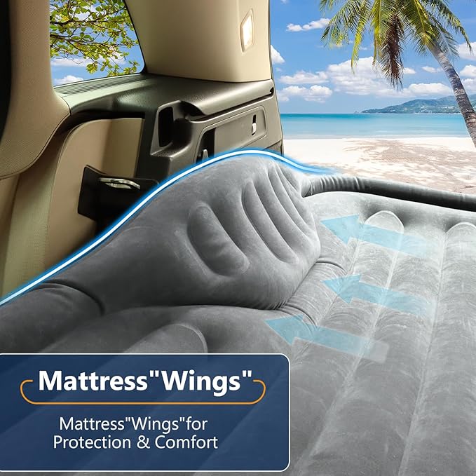 Self-Inflating SUV Air Mattress with Built in Electric Pump,car air Mattress with Pillow for Trunk,Portable car Mattress for Travle and Camping, Gray