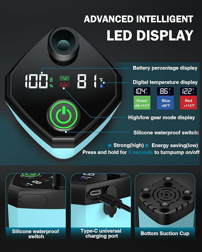 Portable shower for camping, 6000mAh Camping Shower with LED Display, Camp Shower with 5 Gallons Collapsible Bucket, portable camping shower with 3 Spray Modes for Hiking, Travel, Car, Pet