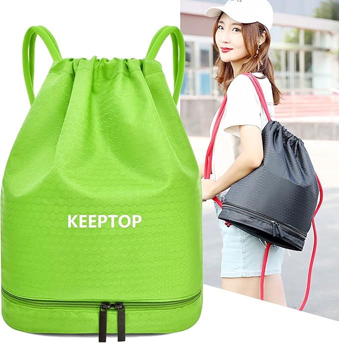 Waterproof Drawstring swim Bag Sackpack Backpack,Dry Wet Depart,Swimming Gym Yoga Sport Shoulder Rucksack Daypacks Casual Bags (GREEN)