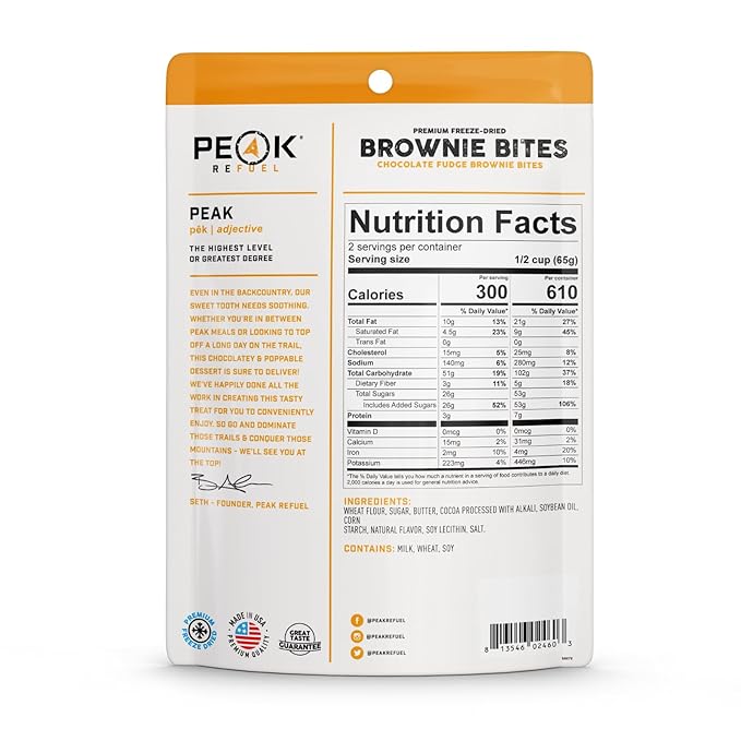 Peak Refuel Fudge Brownie Dessert Bites 4-Pack | Freeze Dried Backpacking and Camping Food | Tasty Trail Treat | High Protein Snack Packs