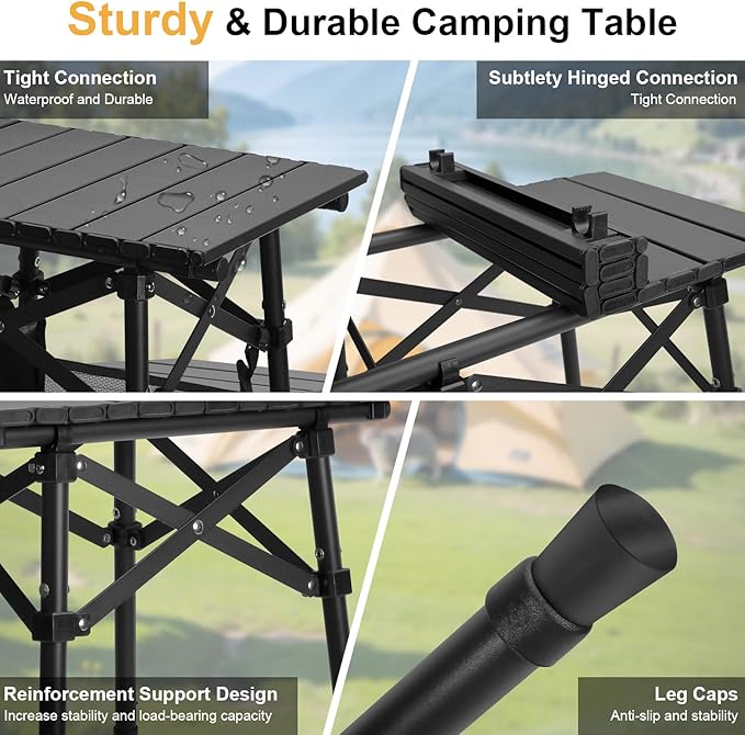 Folding Camping Table - Small Outdoor Table with Storage Bag - Adjustable Height 14.2'' & 18.9'', Portable Lightweight Aluminum Foldable Side Table for Picnic, BBQ, Beach & Tailgating