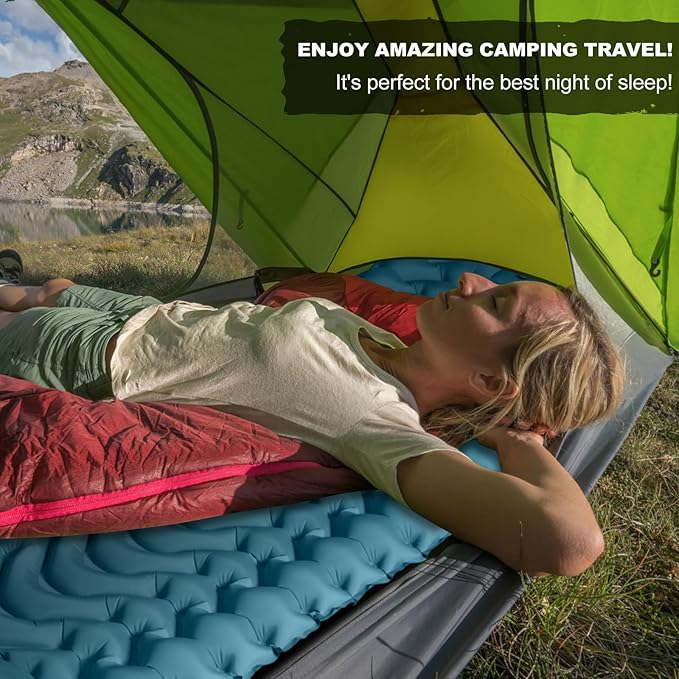 MEETPEAK Camping Sleeping Mat, Inflatable Sleeping Pad Foot Press Lightweight Camping Pad for Backpacking Hiking Traveling, Durable Waterproof Air Mattress Compact Camp Pad Thickness 4 Inch