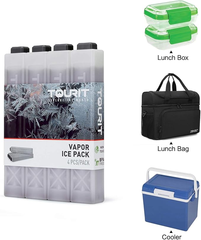 TOURIT Ice Packs for Coolers Reusable Long Lasting Freezer Packs for Lunch Bags/Boxes, Cooler Backpack