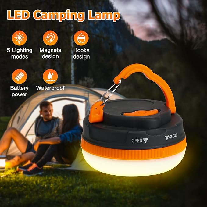 Yizhet 2 Pack LED Camping Lantern, Camping Lamp Flashlights, Camping Light with Magnetic Base 5 Modes Portable Outdoor Tent Light for Hiking Fishing Camping (AAA Batteries Need Self-provided)