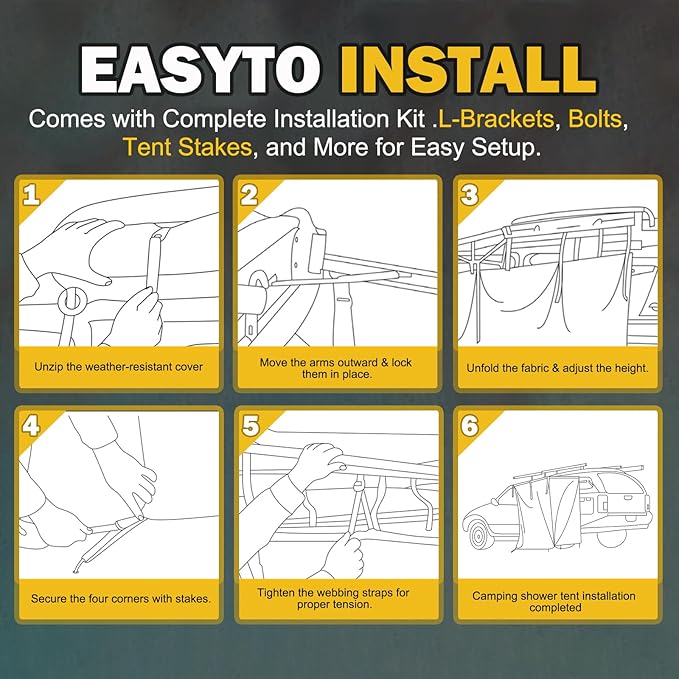 Fits for Jeep/Toyota Shower Tent Awning | 300D Ripstop Fabric,Instant Setup for 4x4 Overlanding & Boating - Aluminum Frame with Shower Head Holder - for Camping, Off-Roading, Fishing & Road Trips