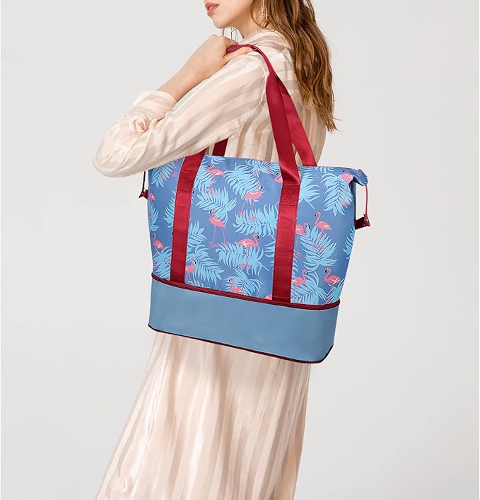 Womens Travel Duffel Bag Lightweight Sport Gym Bag Waterproof Weekender Overnight Bag with Wet and Dry Separation Pocket for Gym Training Yoga Fitness Swimming