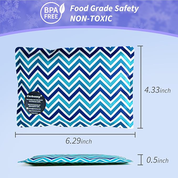 Cerbonny Ice Packs For Lunch Boxes,Ice Packs Reusable for Lunch Box,Cooler Ice Packs For Lunch Bag,Freezer Packs Fit For Beach Bags,Lunch Box Ice Packs,Fit for 3+,Pack of 4