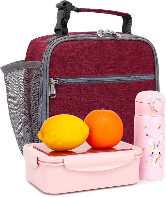 FlowFly Kids Lunch box Insulated Soft Bag Mini Cooler Back to School Thermal Meal Tote Kit for Girls, Boys, Red