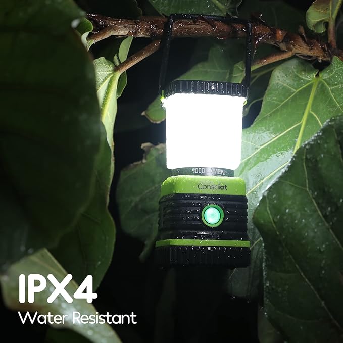 LED Camping Lantern Rechargeable, Consciot Camping Lights, 1000LM, 4 Light Modes, 4400mAh Power Bank, IPX4 Waterproof, Dimmable Tent Lights for Emergency, Power Outages, USB C Cable Included, 2 Pack