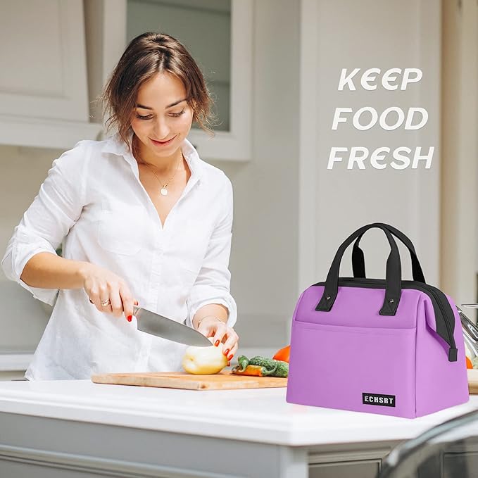 ECHSRT Large Insulated Lunch Bag for Women Men Leakproof Cooler Lunch Tote Bags for Work Travel Adult Thermal Lunchbox for Office -10L Purple