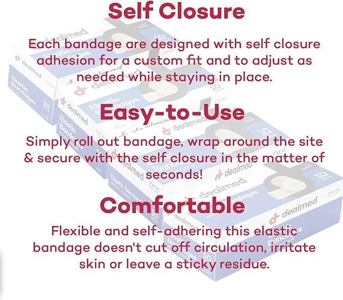Dealmed 6" Elastic Bandage Wrap with Self-Closure – 10 Elastic Bandages, 5 Yards Stretched Compression Bandage Wrap, Wound Care Product for First Aid Kit and Medical Facilities