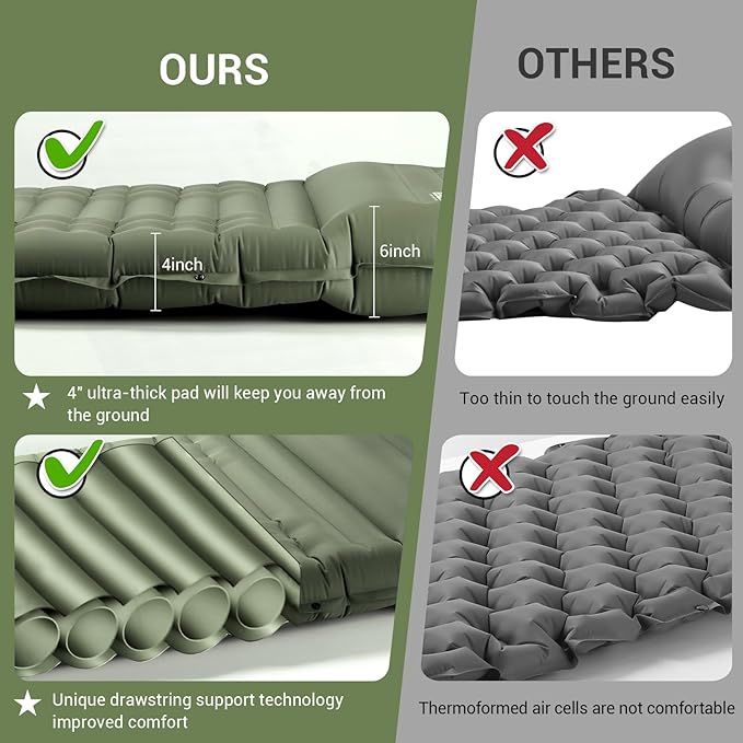 Elegear Self Inflating Sleeping Pad for Camping, 4" Ultra-Thick Camping Mattress Pad with Pillow Built-in Foot Pump, Portable Sleeping Mat for Backpacking, Hiking, Tent