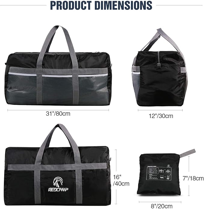 REDCAMP Foldable Travel Bag, Large Sports Bag, 75L/96L/100L, Lightweight Waterproof Tote Bag