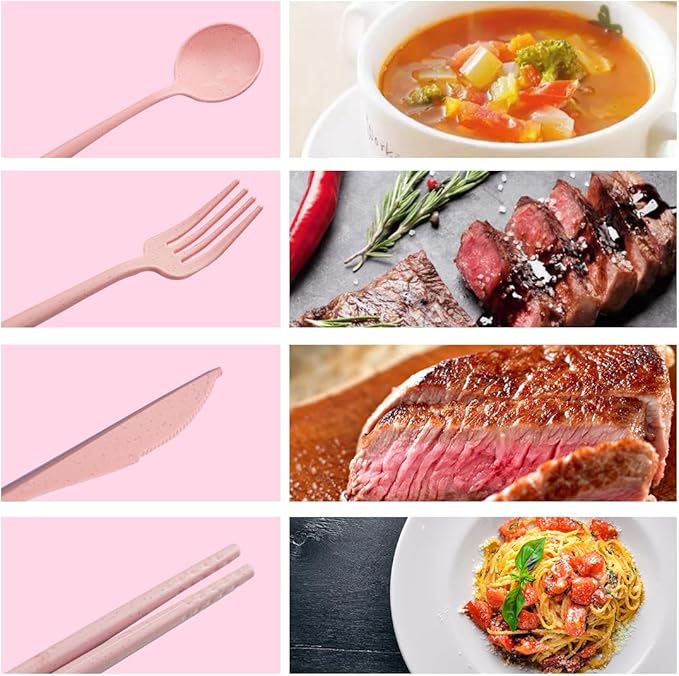 ELANE 4 Sets Reusable Travel Utensils Set with Case,Camping Cutlery Set Reusable Cutlery Set with Case,Utensil Sets for Lunch Picnic Daily Use Outdoor (pink)