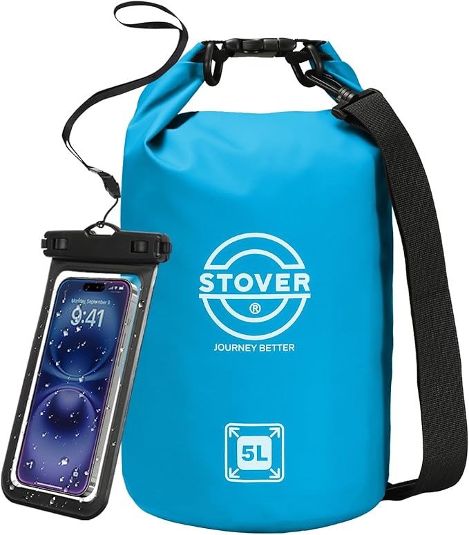 STOVER 5/10/25/30/40/55L Waterproof Dry Bag, Small Lightweight Roll Top Dry Bag Backpack w/Waterproof Phone Case, Kayaking, Travel, Hiking, Fishing, Tubing, Camping, the Beach, Men/Women (Blue)
