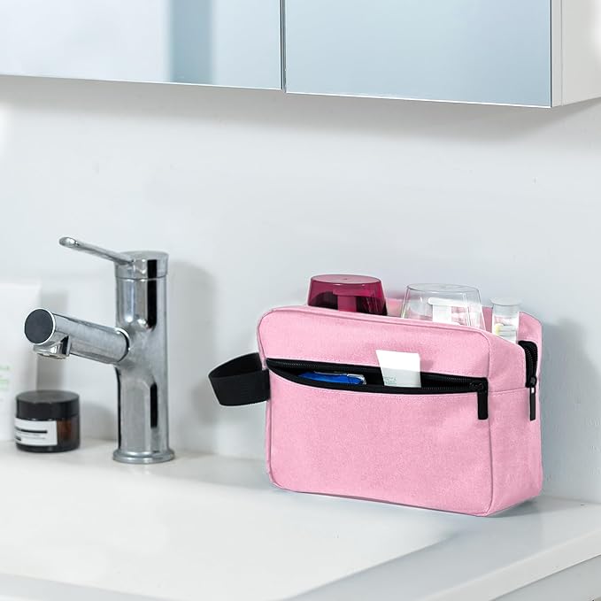 Elviros Travel Toiletry Bag for Women and Men, Lightweight Makeup Bag Hanging Dopp Kit with Compartment Cosmetic Organizer Small Tool Bag Travel Essentials, Pink