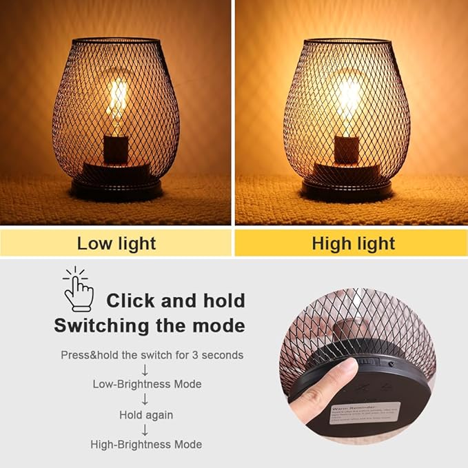 DECORKEY Set of 2 Rechargeable LED Table Lantern, Brown Metal Cage Cordless Lamps with LED Bulb,Vintage Decorative Outdoor Lantern for Weddings, Parties, Patio, Events for Indoors Shelf Decor