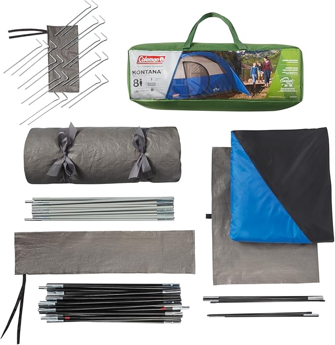Coleman Montana 8-Person Camping Tent with Rainfly, Weatherproof Family Tent Sets Up in 15 Mins, Fits Multiple Airbeds