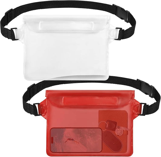 2-Pack Waterproof Pouch with Adjustable Waist Strap, Waterproof Dry Bag, Keeps Cell Phones and Valuables Safe and Dry, Perfect for Kayaking, Beach, Camping and Swimming (Black)