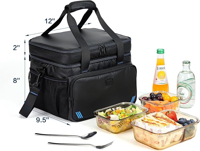 ZEEMO Soft Cooler Bag, Insulated Lunch Box, 12/24 Can Ice Chest, Double Leakproof Layers, Waterproof and Collapsible Case for Work Outdoor Trip, Black
