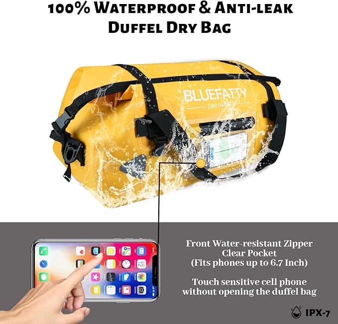 Large Waterproof Duffel Bag Roll-top Heavy Duty Dry Duffle Bags for Motorcycling, Rafting, Boating, SUP, Kayaking, Travel, 70L(Yellow)