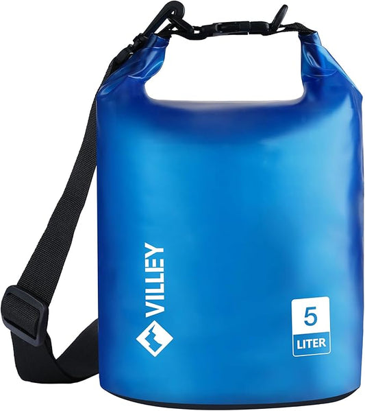VILLEY Dry Bag Waterproof 5L Roll Top Sack Keeps Gear Dry Lightweight Dry Sack with Waterproof Phone Case for Kayaking Boating Camping Swimming and Beach Adventures Transparent Blue