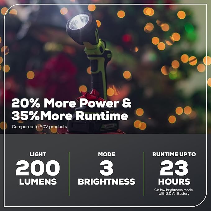 Greenworks 24V Cordless LED Flashlight Kit, 200lm Handheld Light, 2Ah Battery and Charger Included