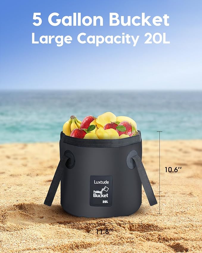Luxtude Collapsible Bucket with Handle, 5 Gallon(20L), Portable & Ultra Lightweight Outdoor Basin Bucket, Folding Bucket for Fishing, Camping, Hiking