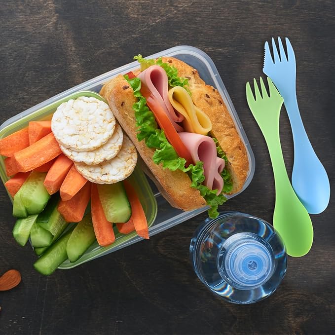 18 Pack Sporks - Spoon, Durable & BPA Free Tritan Sporks, Spoon Fork & Knife Combo Utensils with Portable Strong Waterproof Bag and Stainless Multifunctional Bottle Opener for Camping Outdoor, 6 Color