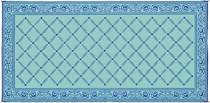 Stylish Camping 119183 9-feet by 18-feet Reversible Mat, Plastic Straw Rug, Large Floor Mat for Outdoors, RV, Patio, Backyard, Picnic, Beach, Camping (Blue/Light-Green)