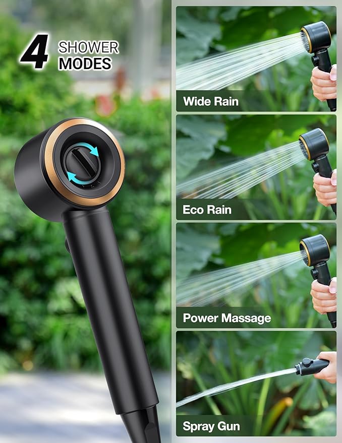 Portable Shower for Camping 8000mAh with 3X Stronger Water Flow, Portable Camping Shower with 5 Pressure Levels, 4 Spray Modes, 26oz Ultra Lightweight, IPX8 Waterproof