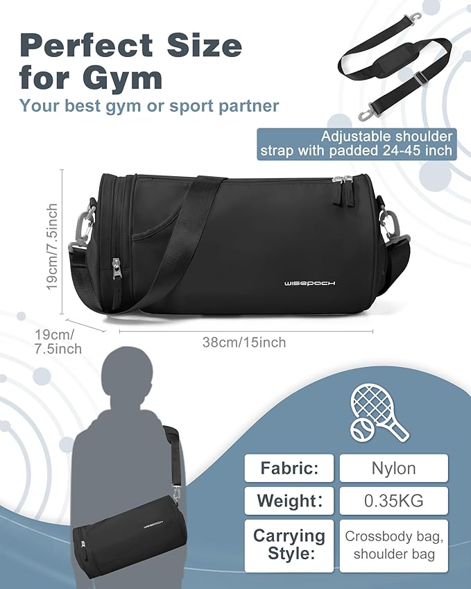 Gym Bag for Women,Men Small Duffle Travel Bags for Women Weekender Bag Waterproof Workout Bag Mini Carryon Sports/Swim Bags for Swimmers with Wet Clothes Compartments BLACK