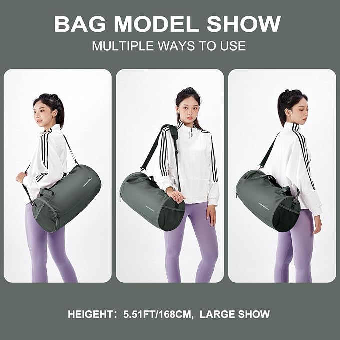 Gym Bag for Women & Men with Wet & Shoe Compartment, Small Duffle Bag for Travel, Sport, Gym, Workout, Overnight, Weekender, Carry-on - Dark Green