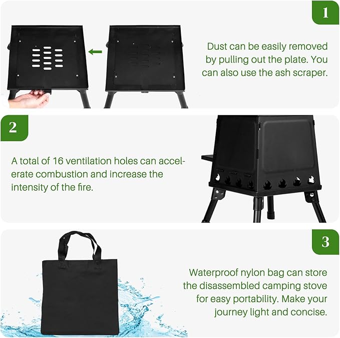 Outvita Camping Wood Stove, 14.2" Portable Folding Wood Burning Stove, Alloy Steel Backpacking Stove for Hiking, Outdoor Survival Stove Emergency for Picnic, Cooking Outside BBQ