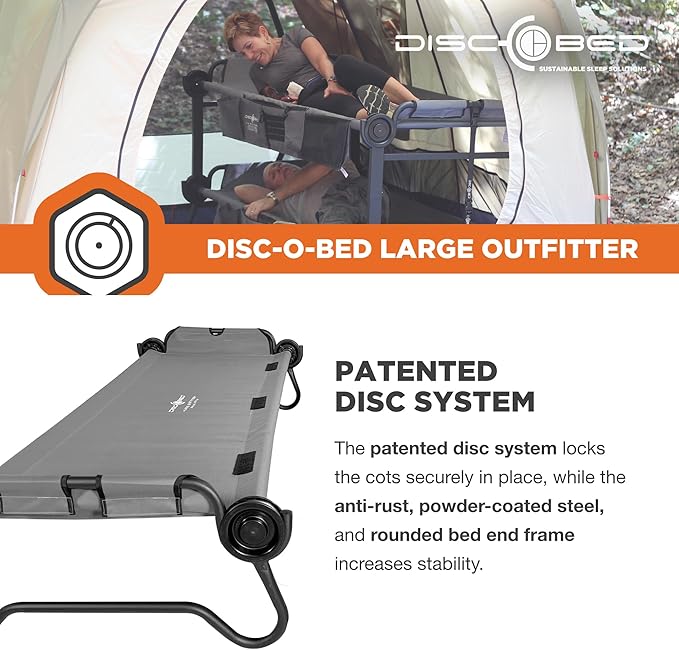 Disc-O-Bed Large Outdoor Convertible 2 Person Bench and Double Camping Cot Portable Bed Bunk System for Adults