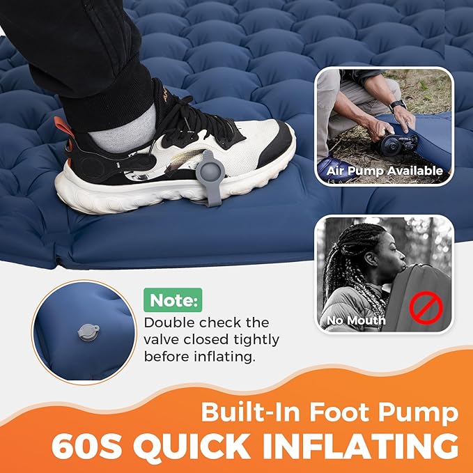 KingCamp Sleeping Pad for Camping, Inflatable Sleeping Pad Ultralight Connectable Camping Mattress with Pillow Built-in Foot Pump for Backpacking Hiking Tent Cot