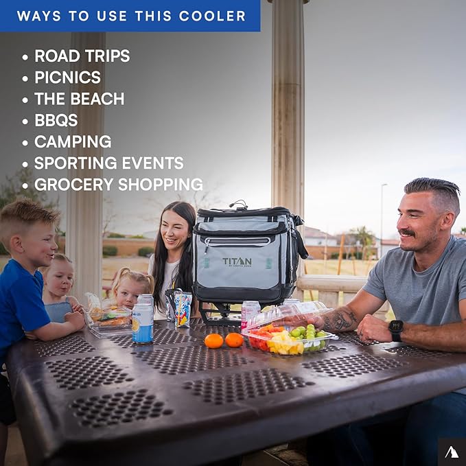 Titan Deep Freeze 60 (50+10) Can Wheeled Cooler - Collapsible Rolling Cooler with Wheels and All-Terrain Cart