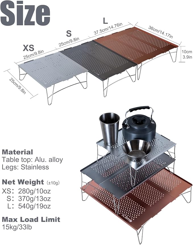 iClimb Mini Solo Folding Table Ultralight Compact for Backpacking Camping Hiking Beach Picnic (Blue - S)