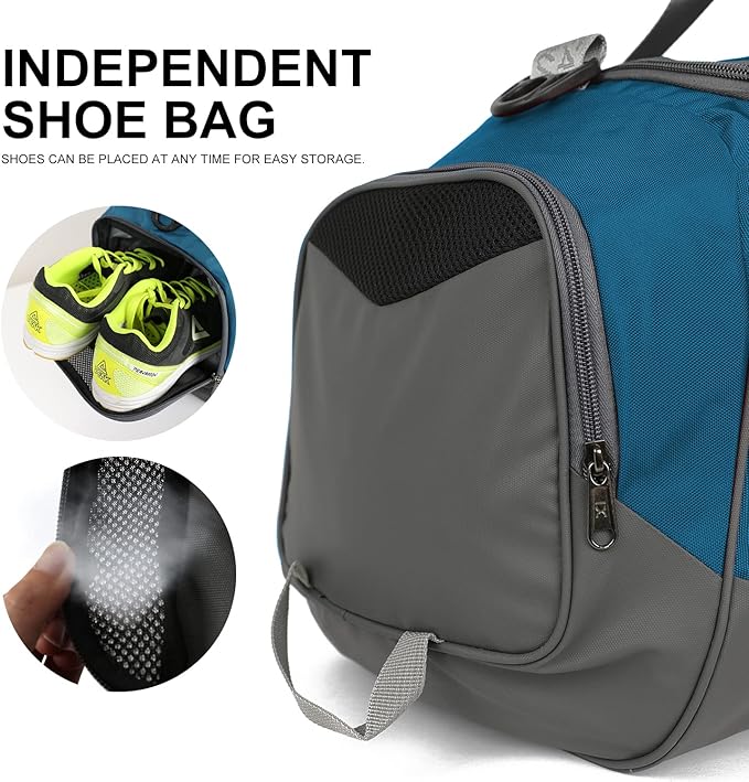 Sports Gym Bag,INOXTO Travel Duffel Bag with Dry Wet Pocket And Shoe CompartmentFor Women and Men,40L/55L Fitness Waterproof Weekender Bag For Swim Sports Travel Working Out (Blue gray, 40L)
