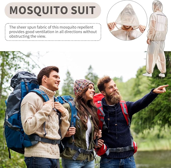 MIMI FUNN Mosquito Net Suit Ideal for Fishing, Hiking, Camping, Farming and Gardening (Beige), Large size