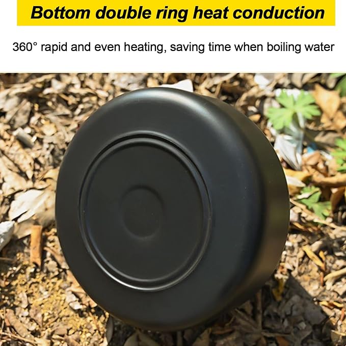 3PCS Camping Kettle Outdoor Campfire Camp Kettle Set with 2 Cups, 1L Stainless Steel camping tea kettle Coffee Pot, Portable Lightweight Teapot, Ideal for Hiking Picnic Travel, Black