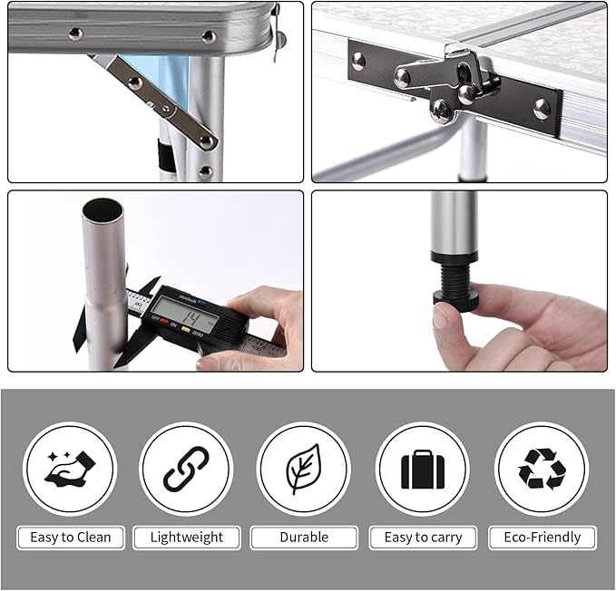 Folding Camping Table 2ft Portable Pinic Table Adjustable Height Small Card Table Aluminum Foldable Lightweight with Carry Handle for Outdoor Indoor Hiking Camp BBQ Beach