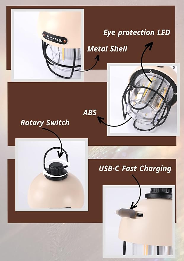 Crazy Power Camping Lantern Rechargeable LED Camping Light Premium Vintage Light 4500 mAh High Capacity Dimmable 3 Light Modes Waterproof for Camping Hiking Fishing Power Outages (CPB200 Green)