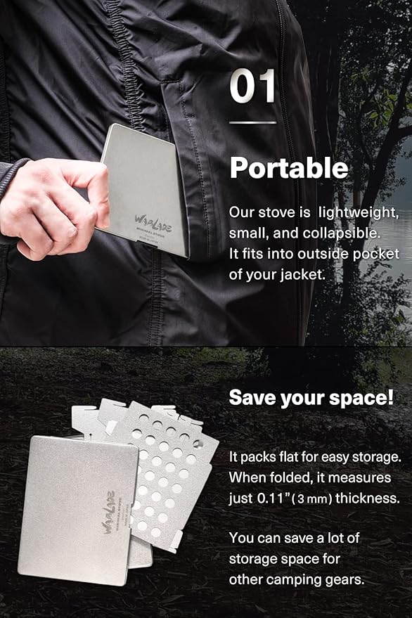 Outdoor Camping Stove - Portable Ultralight Compact Hiking Survival Backpacking Japanese Titanium Wood Stove 0.16lb Made in Japan